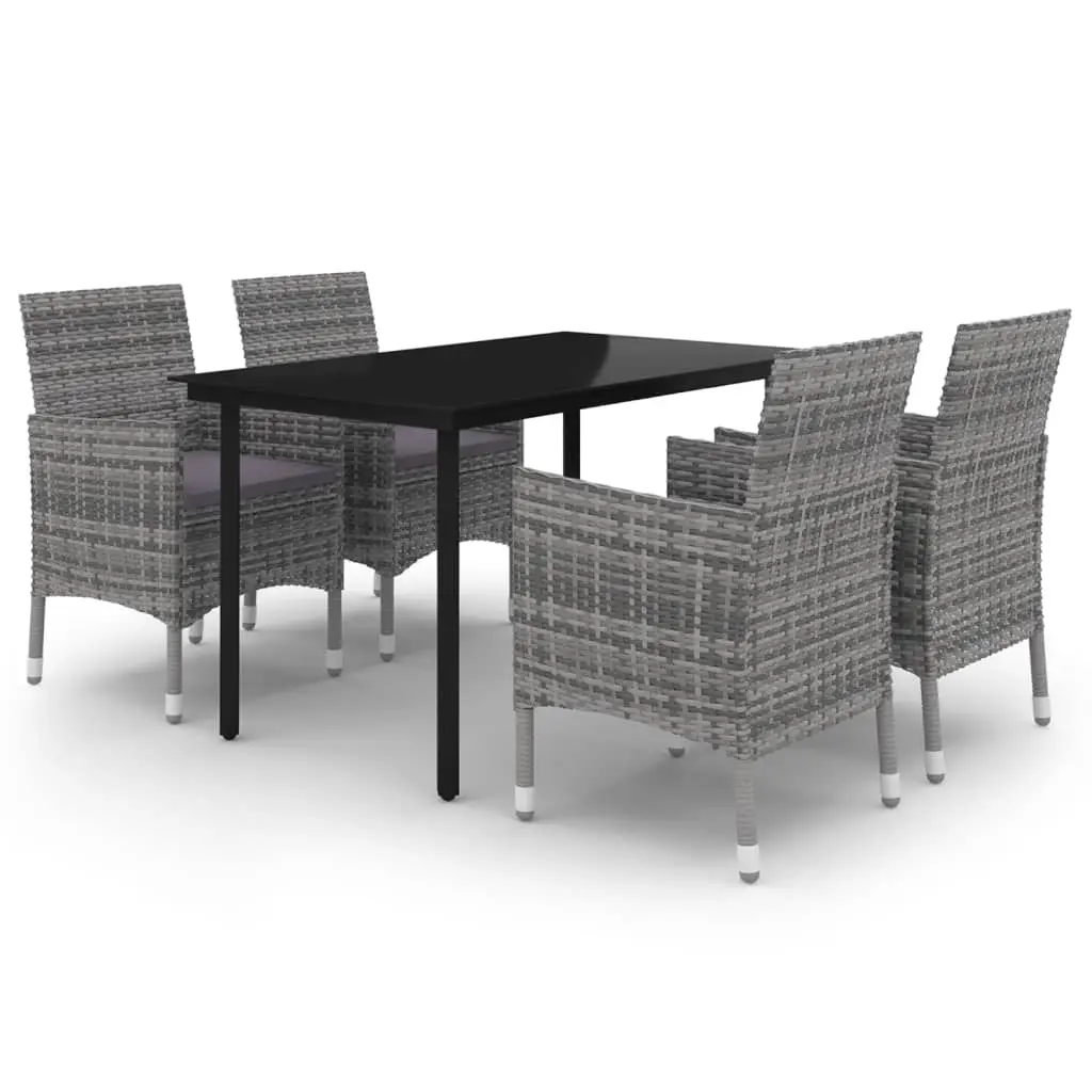 5 Piece Garden Dining Set Poly Rattan and Glass 3099693 - Furniture