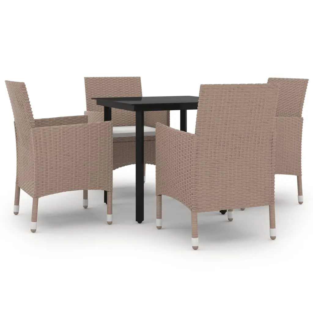 5 Piece Garden Dining Set with Cushions Poly Rattan and Black 3099704 - Furniture