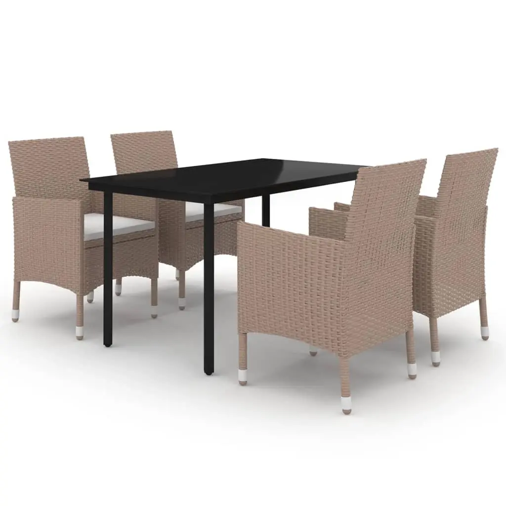 5 Piece Garden Dining Set with Cushions Poly Rattan and Glass 3099705 - Furniture