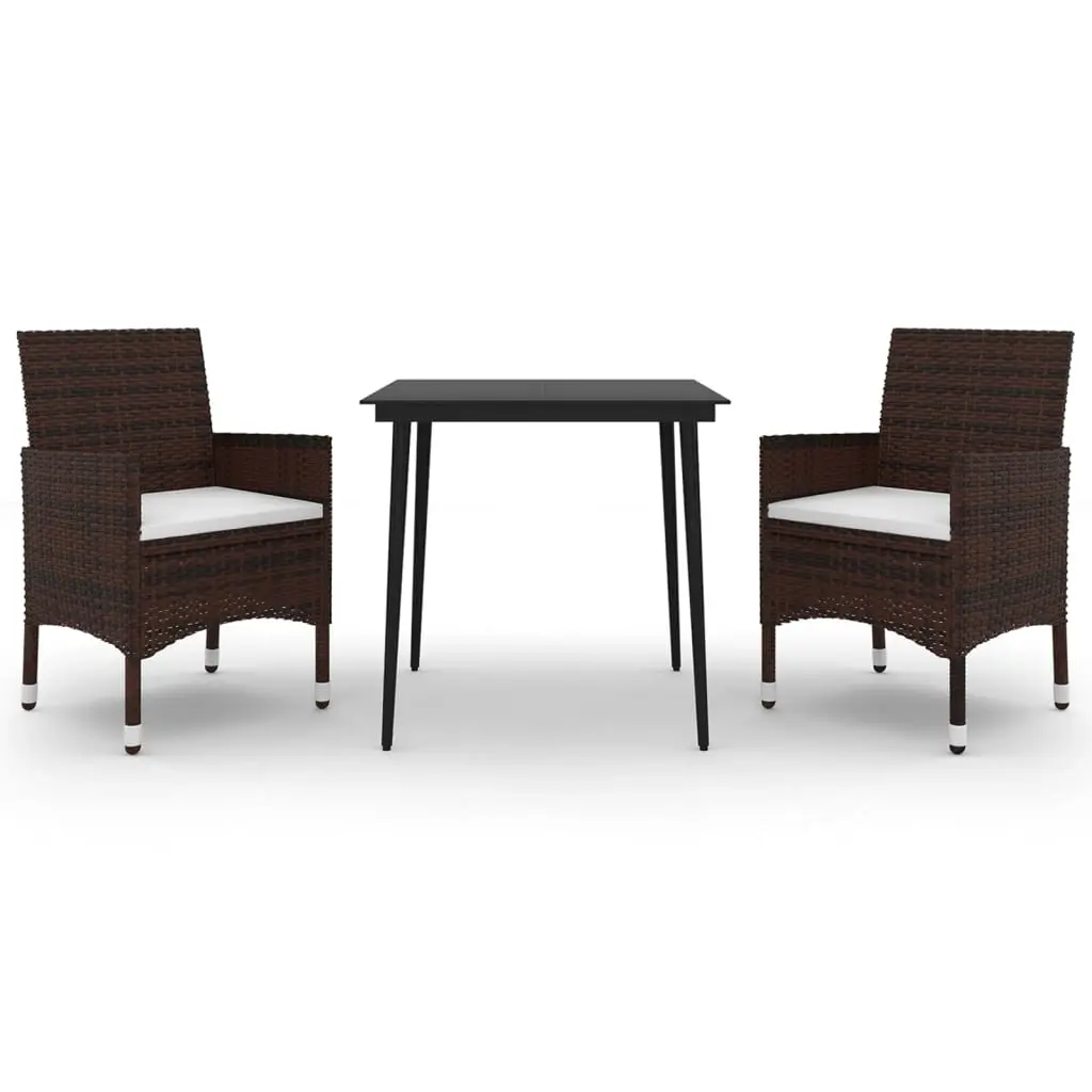 3 Piece Garden Dining Set with Cushions Poly Rattan and Glass 3099721 - Furniture