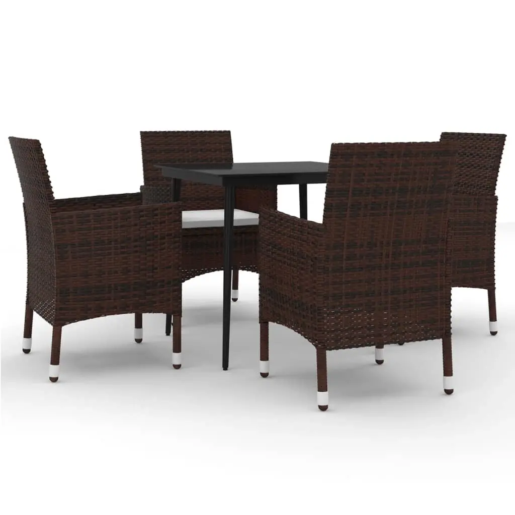 5 Piece Garden Dining Set with Cushions Poly Rattan and Glass 3099722 - Furniture