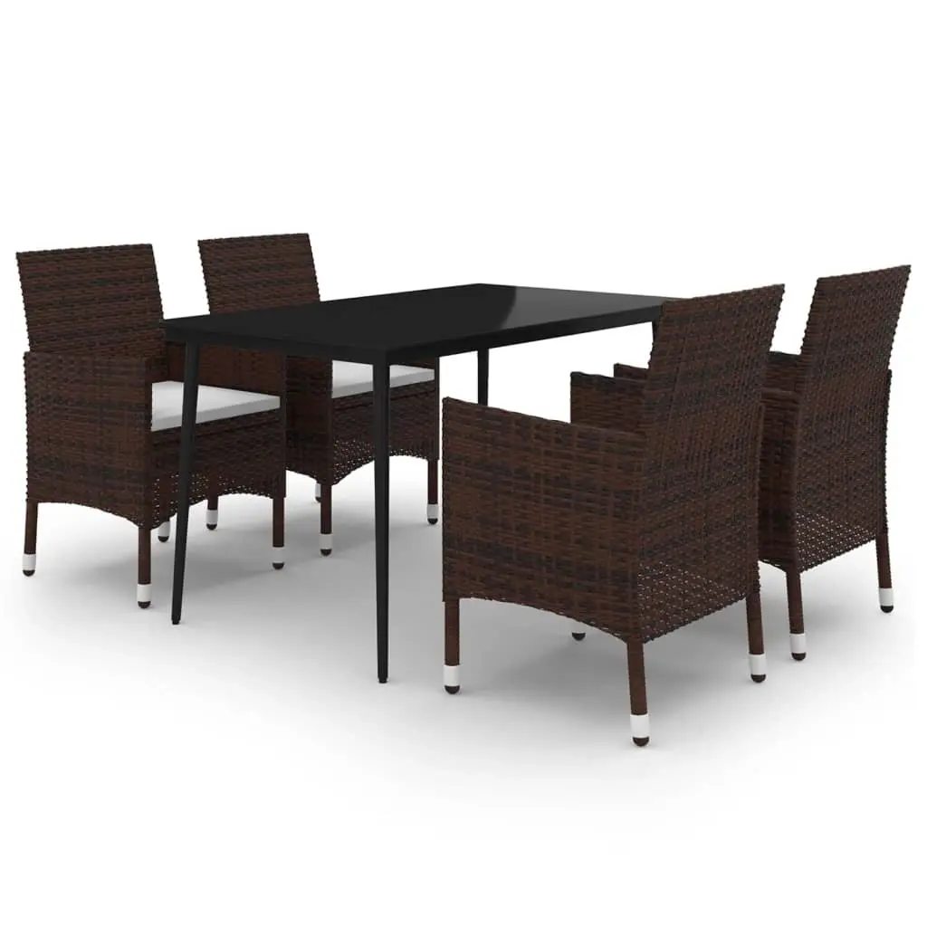 5 Piece Garden Dining Set with Cushions Poly Rattan and Glass 3099723 - Furniture