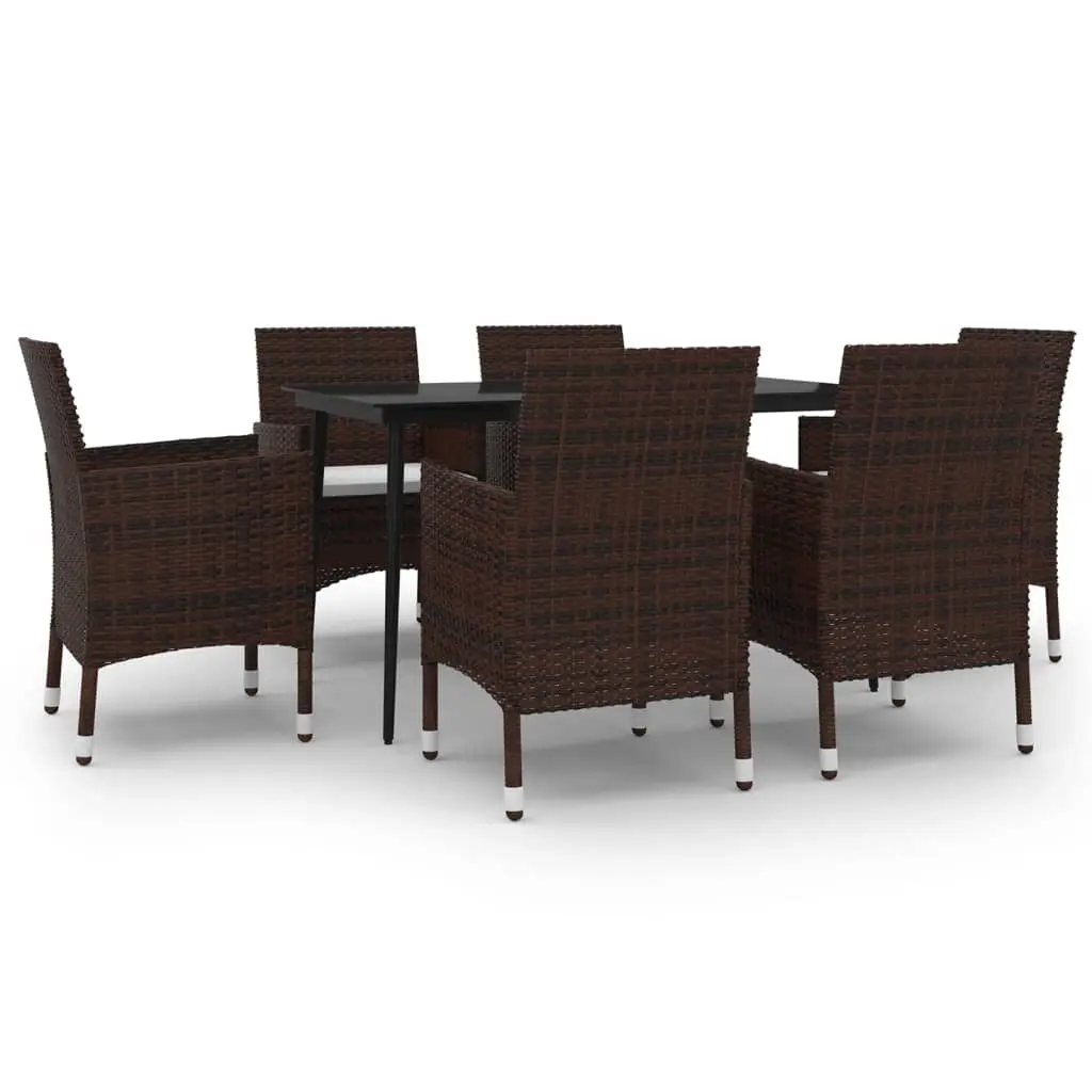 7 Piece Garden Dining Set with Cushions Poly Rattan and Glass 3099724 - Furniture