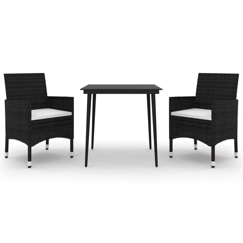 3 Piece Garden Dining Set with Cushions Poly Rattan and Glass 3099727 - Furniture