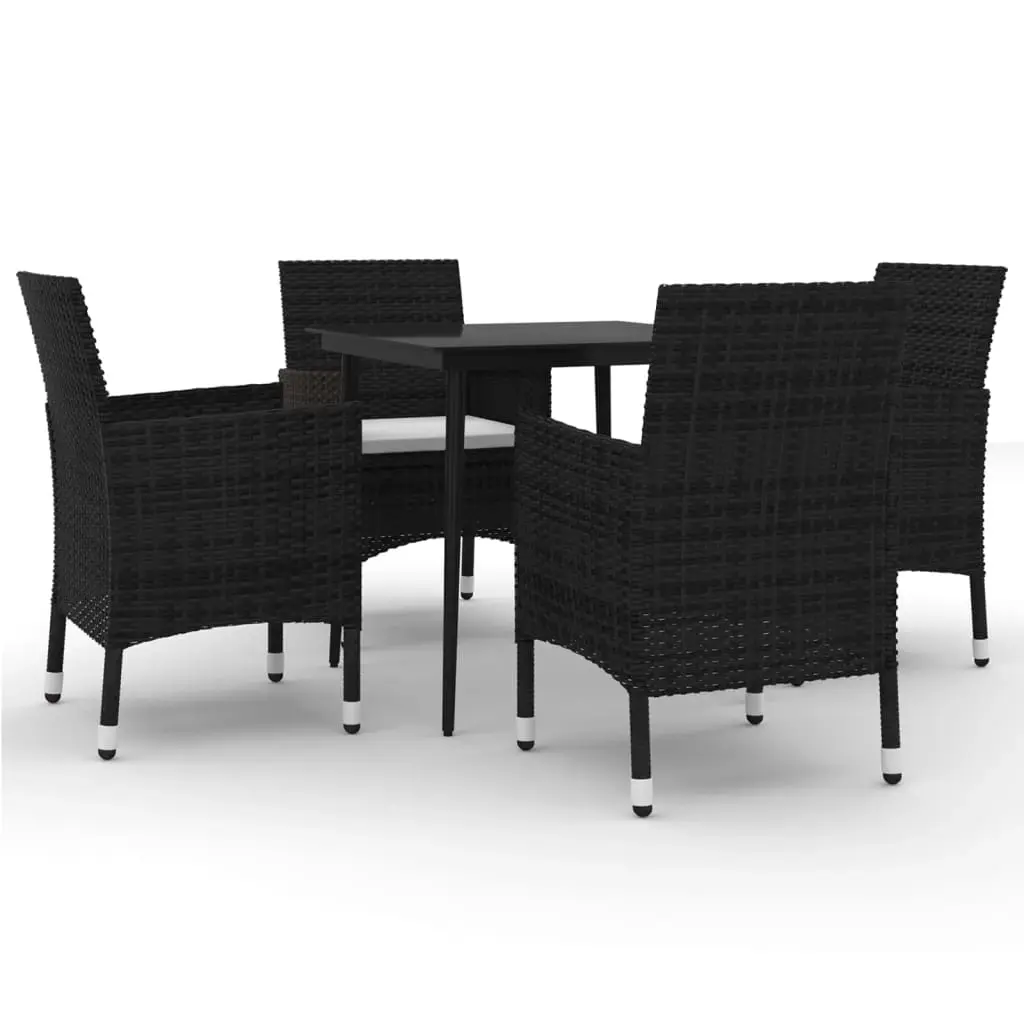 5 Piece Garden Dining Set with Cushions Poly Rattan and Glass 3099728 - Furniture