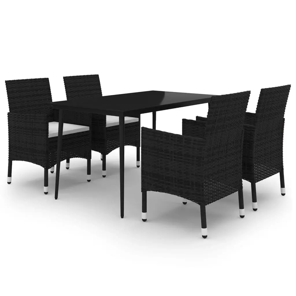 5 Piece Garden Dining Set with Cushions Poly Rattan and Glass 3099729 - Furniture