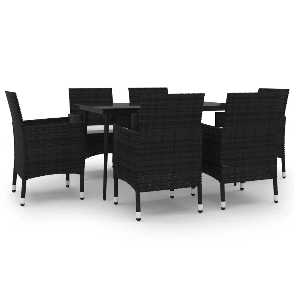 7 Piece Garden Dining Set with Cushions Poly Rattan and Glass 3099730 - Furniture