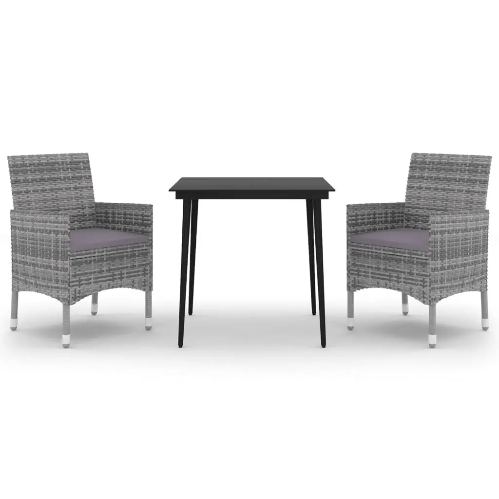3 Piece Garden Dining Set with Cushions Poly Rattan and Glass 3099739 - Furniture