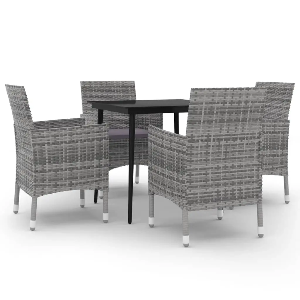 5 Piece Garden Dining Set with Cushions Poly Rattan and Glass 3099740 - Furniture