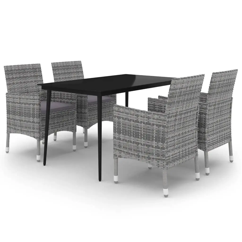 5 Piece Garden Dining Set with Cushions Poly Rattan and Glass 3099741 - Furniture