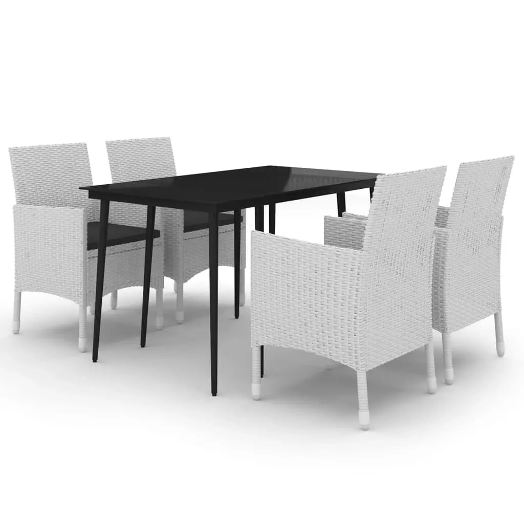 5 Piece Garden Dining Set with Cushions Poly Rattan and Glass 3099747 - Furniture