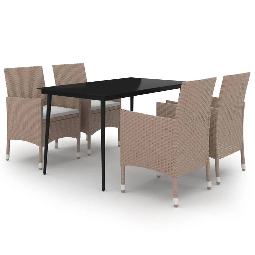 5 Piece Garden Dining Set with Cushions Poly Rattan and Glass 3099753 - Furniture