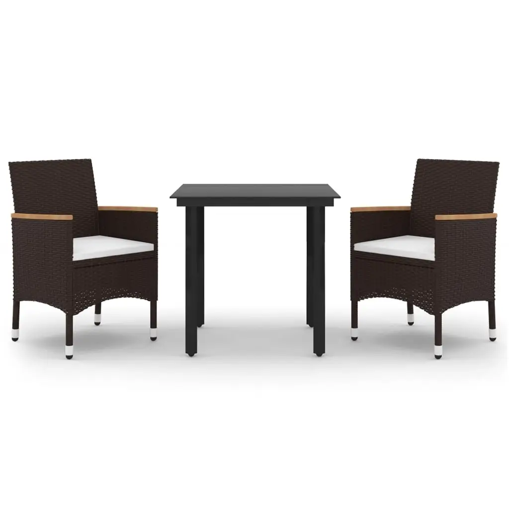 3 Piece Garden Dining Set with Cushions Poly Rattan and Glass 3099769 - Furniture