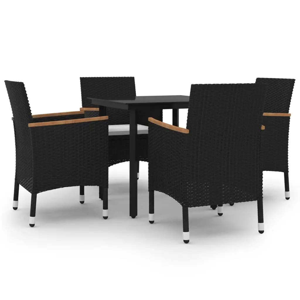 5 Piece Garden Dining Set with Cushions Poly Rattan and Glass 3099770 - Furniture