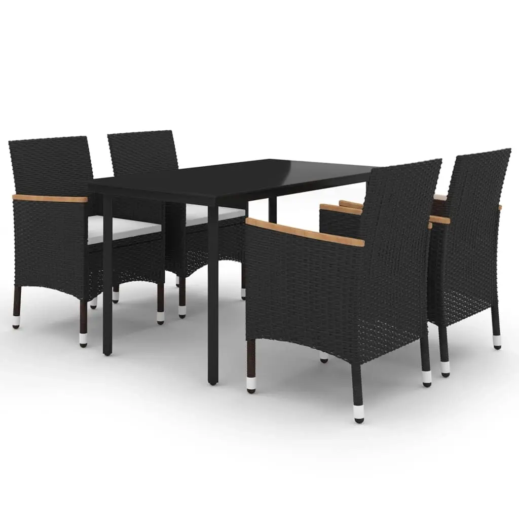 5 Piece Garden Dining Set with Cushions Poly Rattan and Glass 3099771 - Furniture