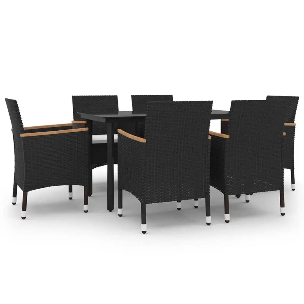7 Piece Garden Dining Set with Cushions Poly Rattan and Glass 3099772 - Furniture