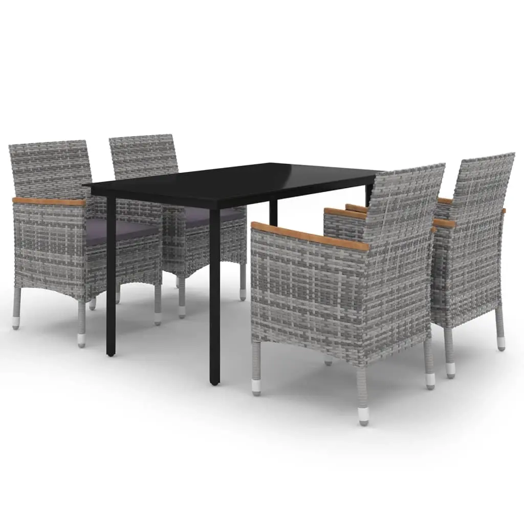 5 Piece Garden Dining Set with Cushions Poly Rattan and Glass 3099777 - Furniture