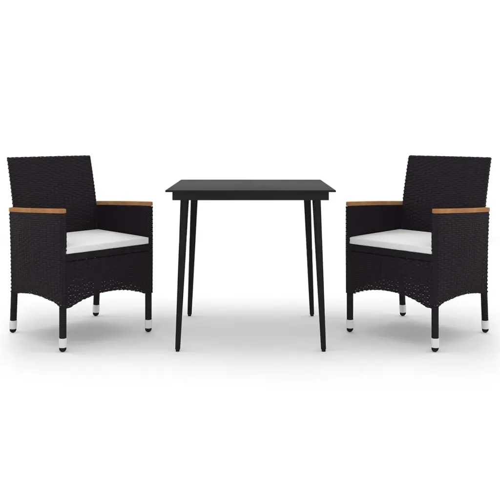 3 Piece Garden Dining Set with Cushions Poly Rattan and Glass 3099781 - Furniture
