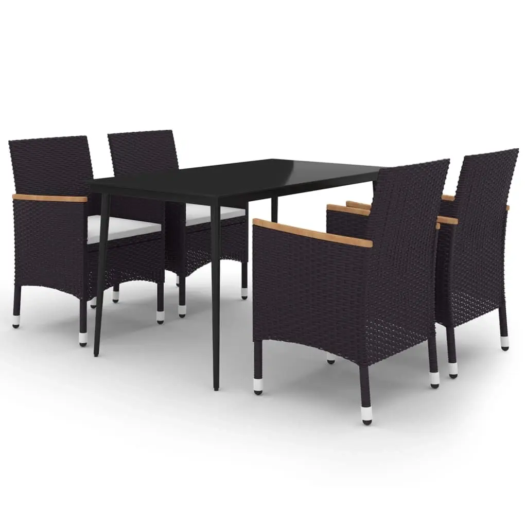 5 Piece Garden Dining Set with Cushions Poly Rattan and Glass 3099783 - Furniture