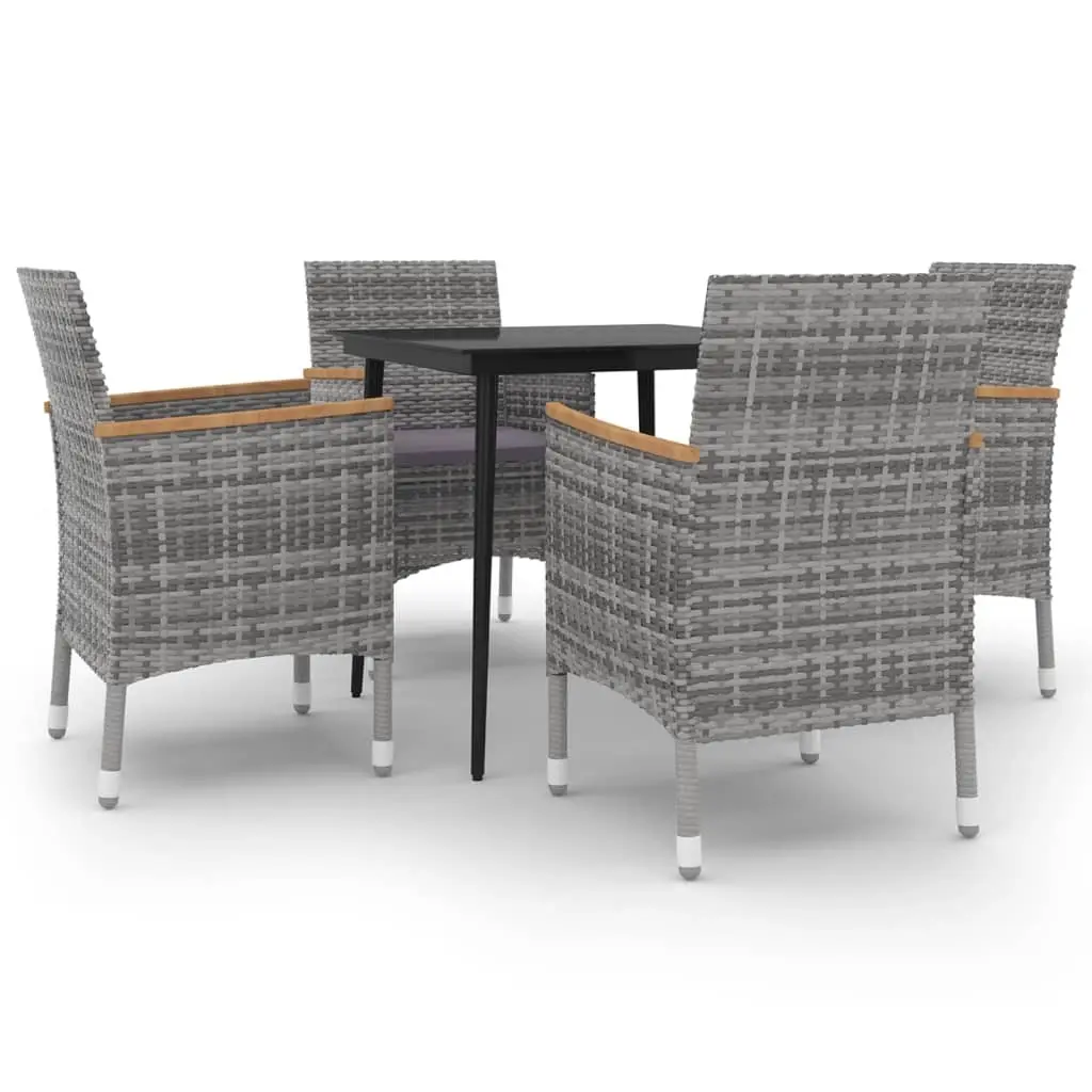 5 Piece Garden Dining Set with Cushions Poly Rattan and Glass 3099788 - Furniture