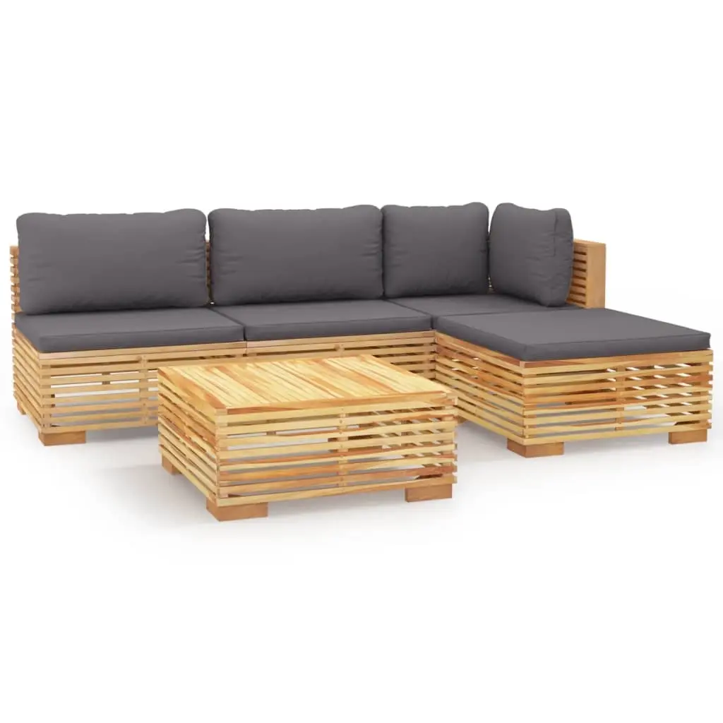 5 Piece Garden Lounge Set with Cushions Solid Wood Teak 3100856 - Furniture