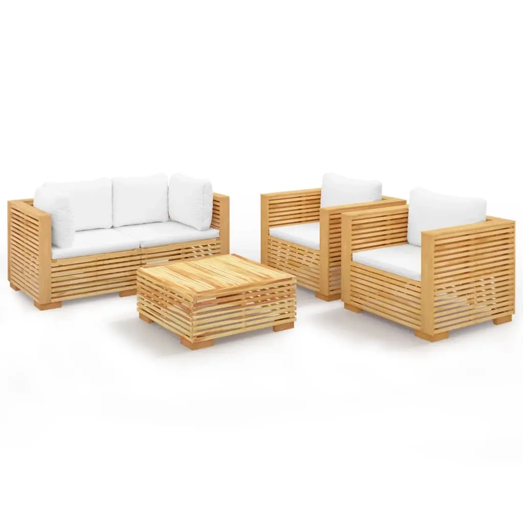 5 Piece Garden Lounge Set with Cushions Solid Wood Teak 3100869 - Furniture