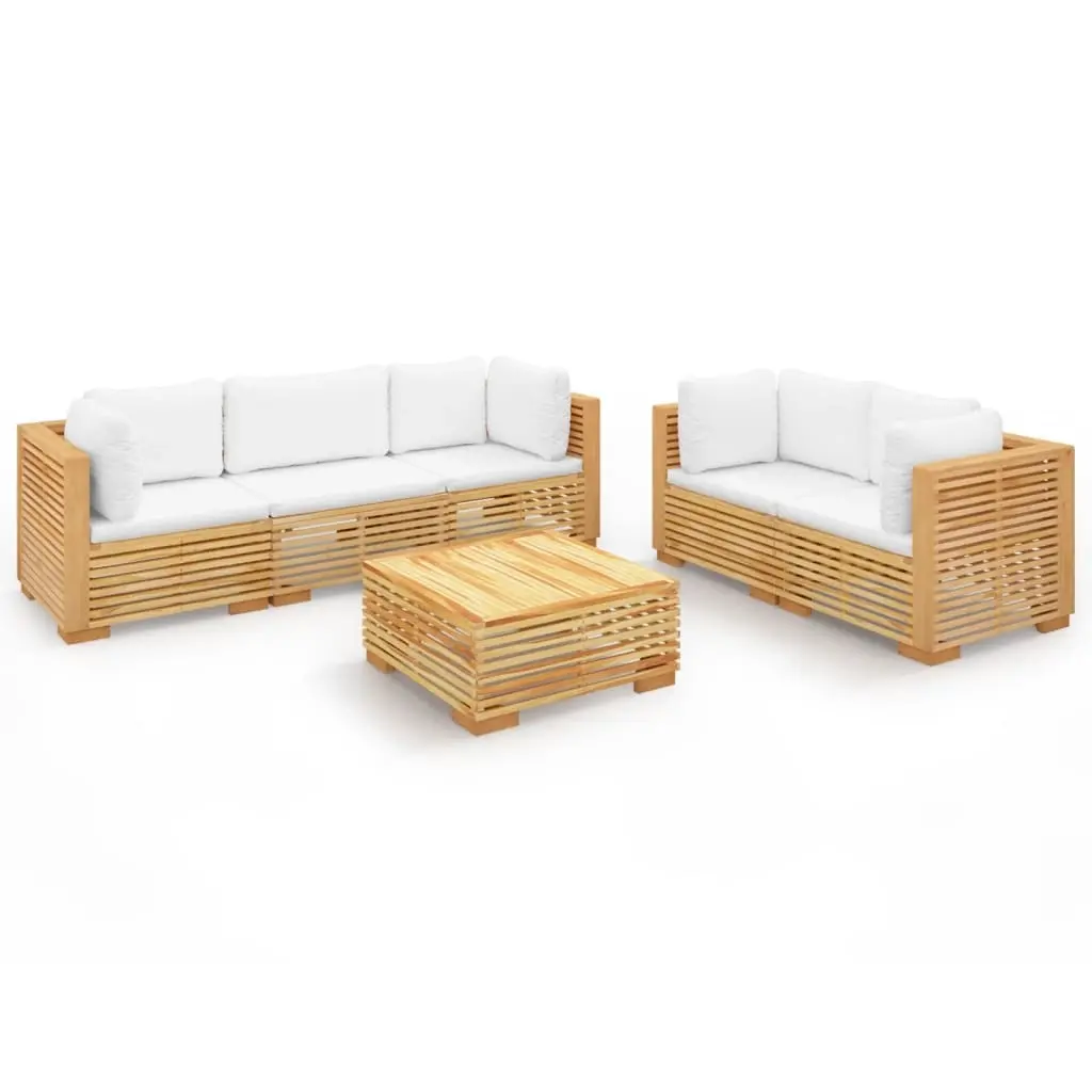 6 Piece Garden Lounge Set with Cushions Solid Wood Teak 3100871 - Furniture