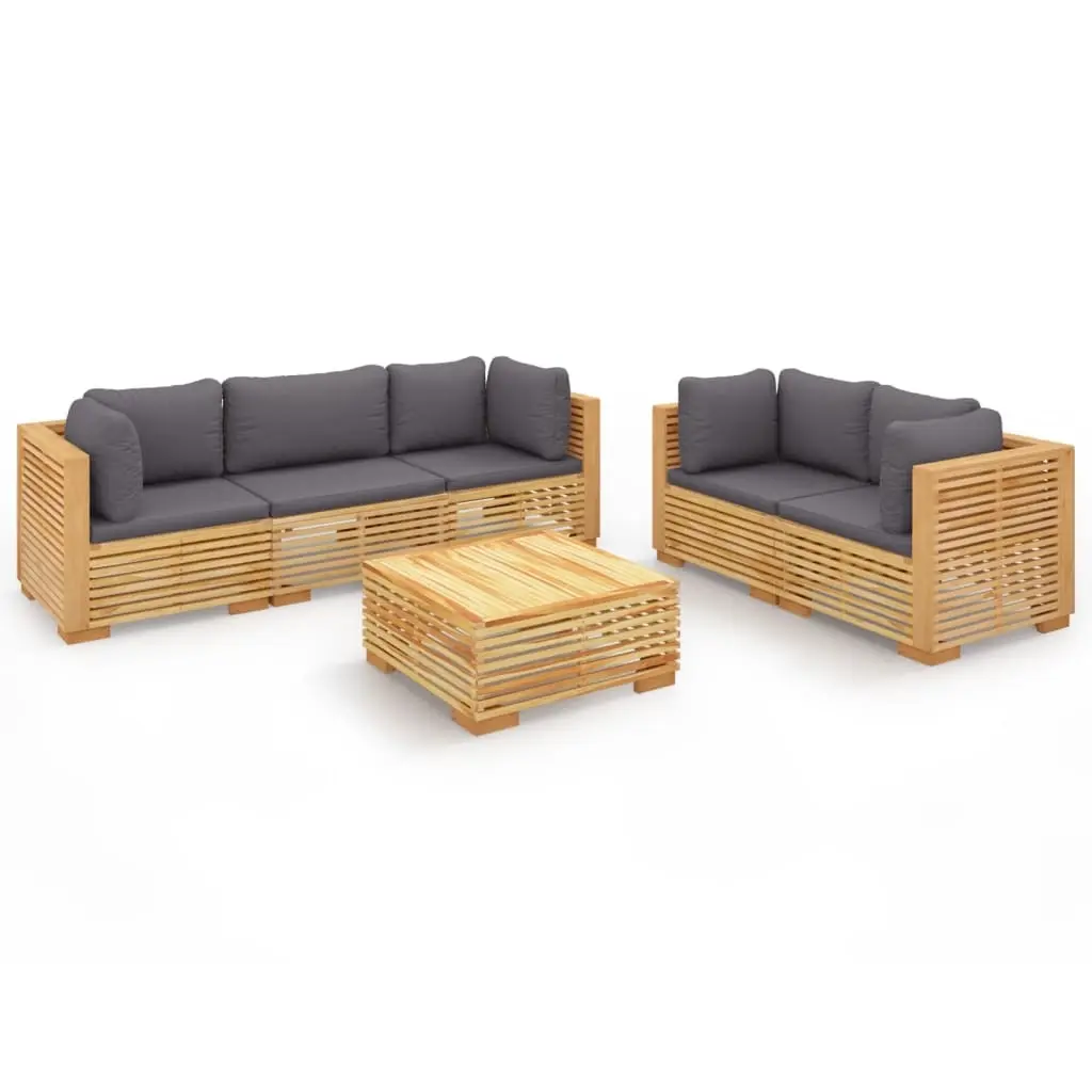 6 Piece Garden Lounge Set with Cushions Solid Wood Teak 3100872 - Furniture