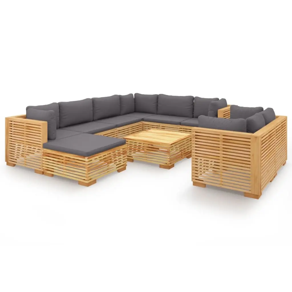 10 Piece Garden Lounge Set with Cushions Solid Teak Wood 3100882 - Furniture