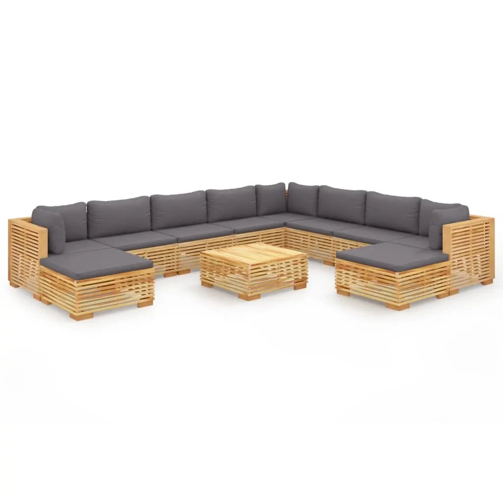 11 Piece Garden Lounge Set with Cushions Solid Teak Wood 3100884 - Furniture