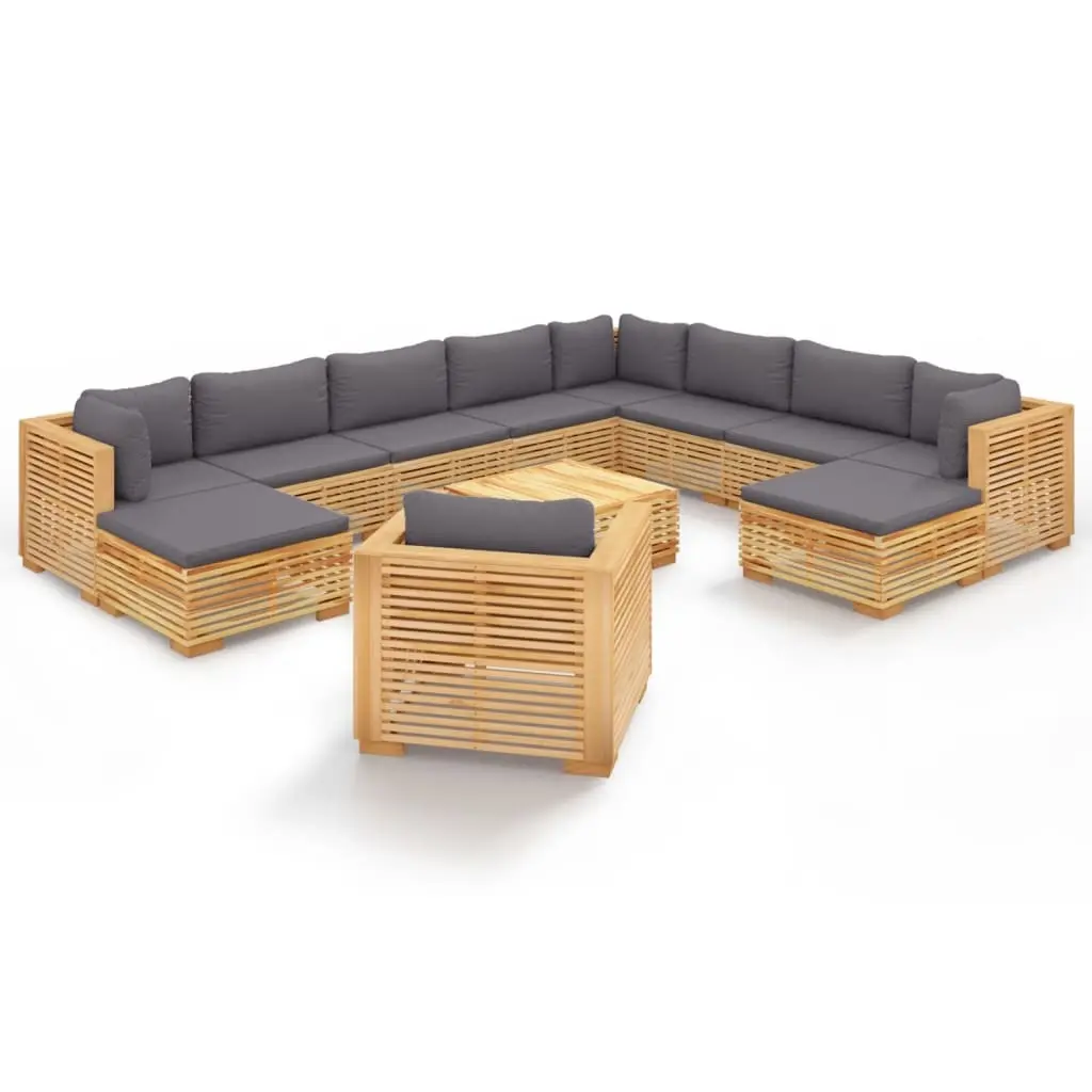 12 Piece Garden Lounge Set with Cushions Solid Teak Wood 3100886 - Furniture