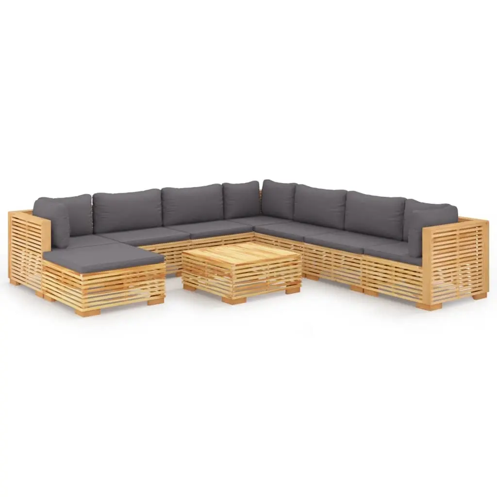 9 Piece Garden Lounge Set with Cushions Solid Teak Wood 3100890 - Furniture