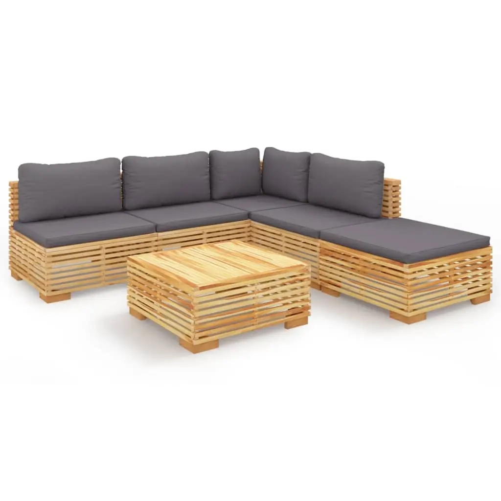 6 Piece Garden Lounge Set with Cushions Solid Teak Wood 3100896 - Furniture