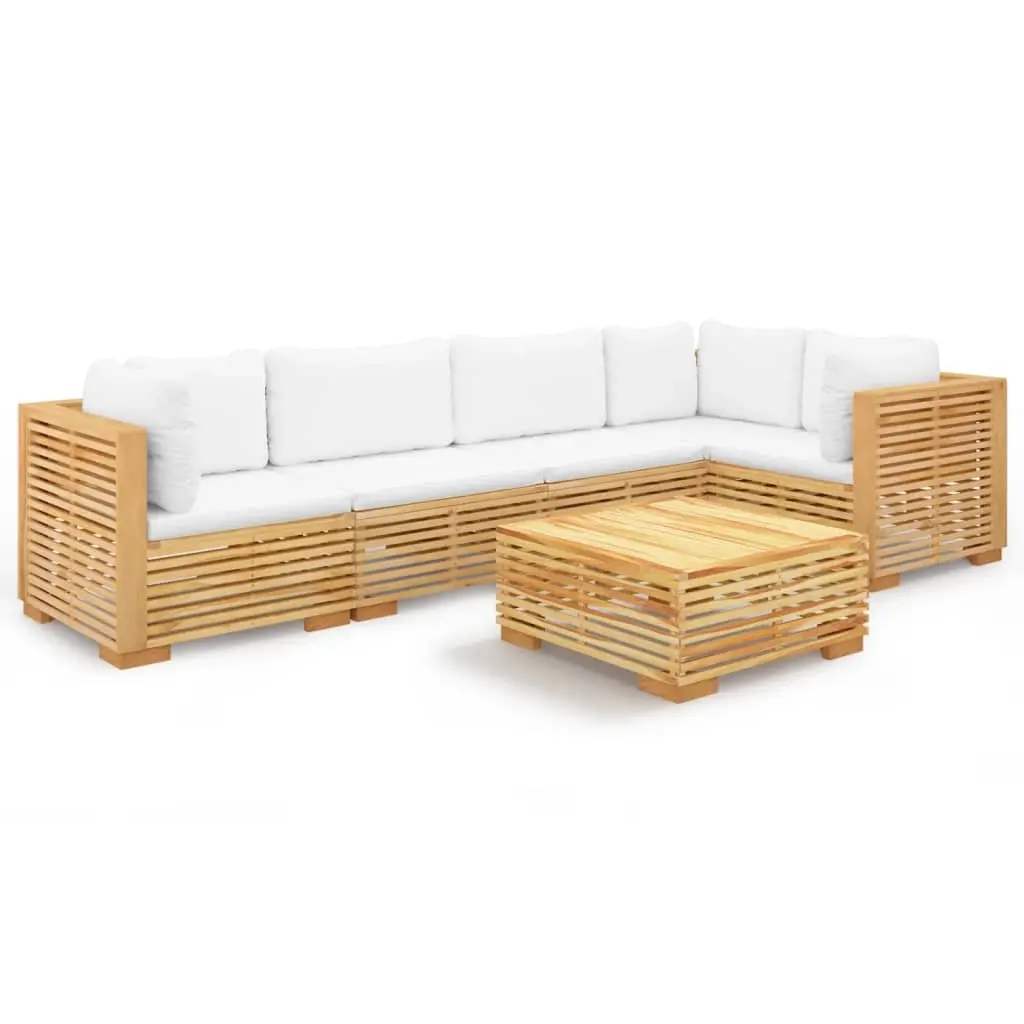 6 Piece Garden Lounge Set with Cushions Solid Teak Wood 3100899 - Furniture