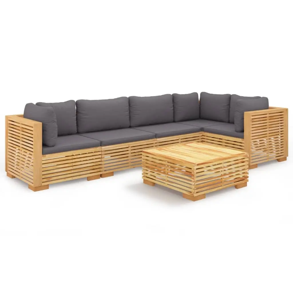 6 Piece Garden Lounge Set with Cushions Solid Teak Wood 3100900 - Furniture