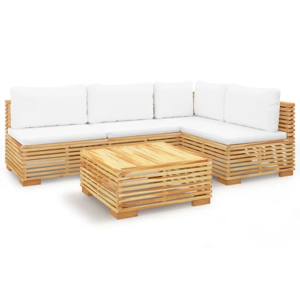 5 Piece Garden Lounge Set with Cushions Solid Teak Wood 3100901 - Furniture