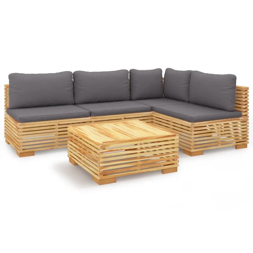 5 Piece Garden Lounge Set with Cushions Solid Teak Wood 3100902 - Furniture
