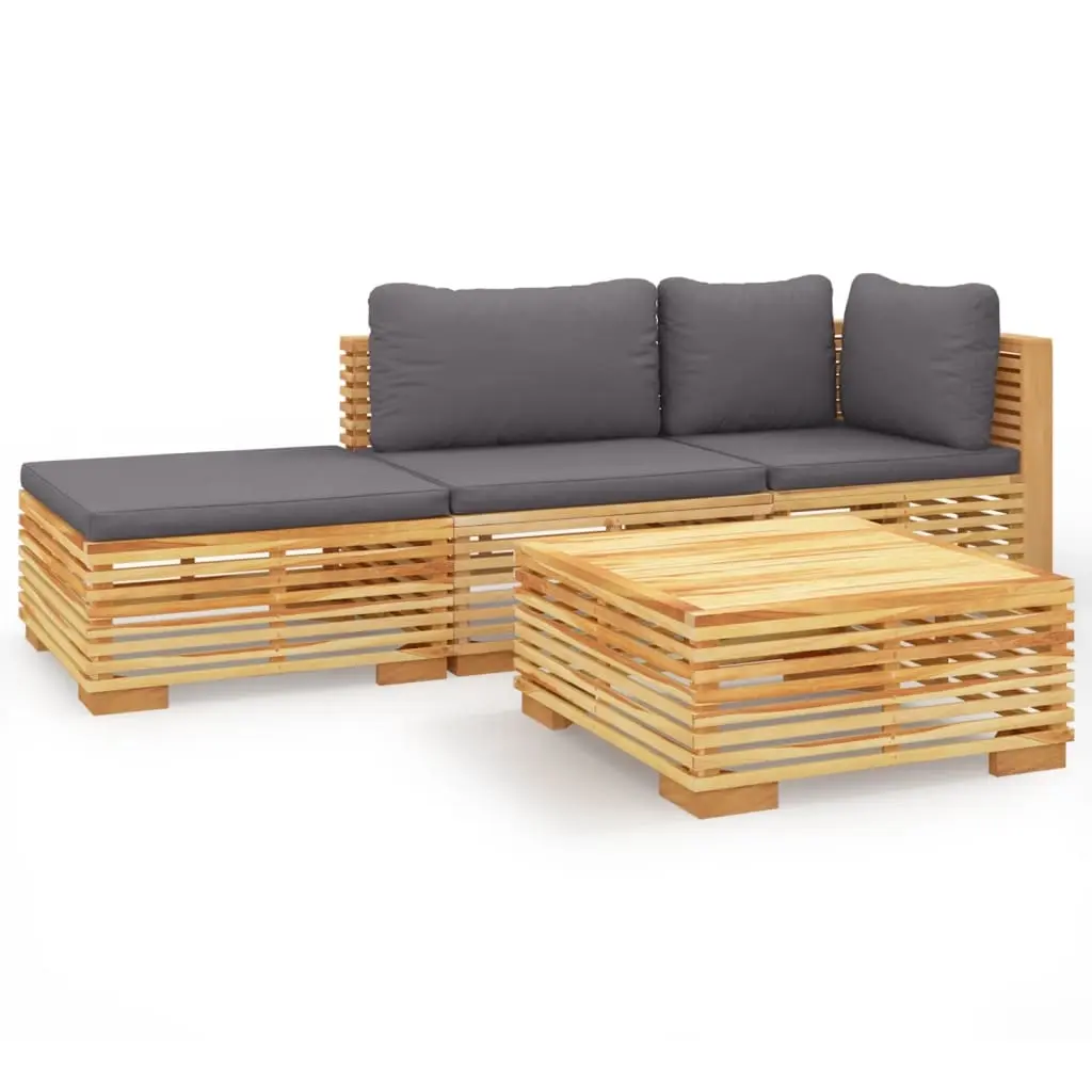 4 Piece Garden Lounge Set with Cushions Solid Wood Teak 3100912 - Furniture