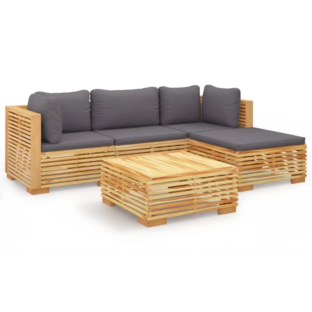 5 Piece Garden Lounge Set with Cushions Solid Wood Teak 3100914 - Furniture