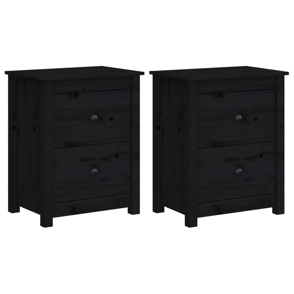 Bedside Cabinets 2 pcs Black 50x35x61.5 cm Solid Wood Pine 813688 - Furniture