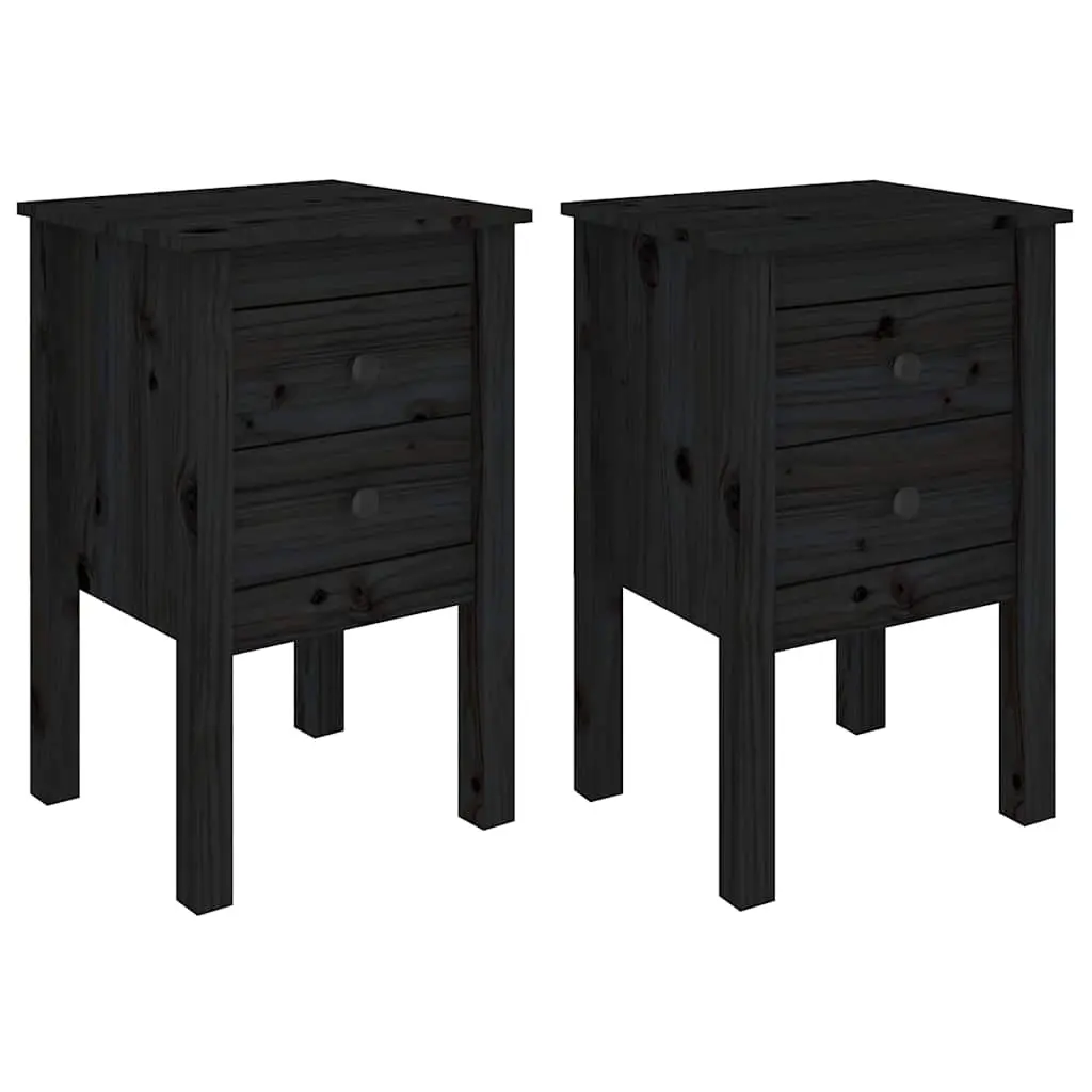 Bedside Cabinets 2 pcs Black 40x35x61.5 cm Solid Wood Pine 813698 - Furniture