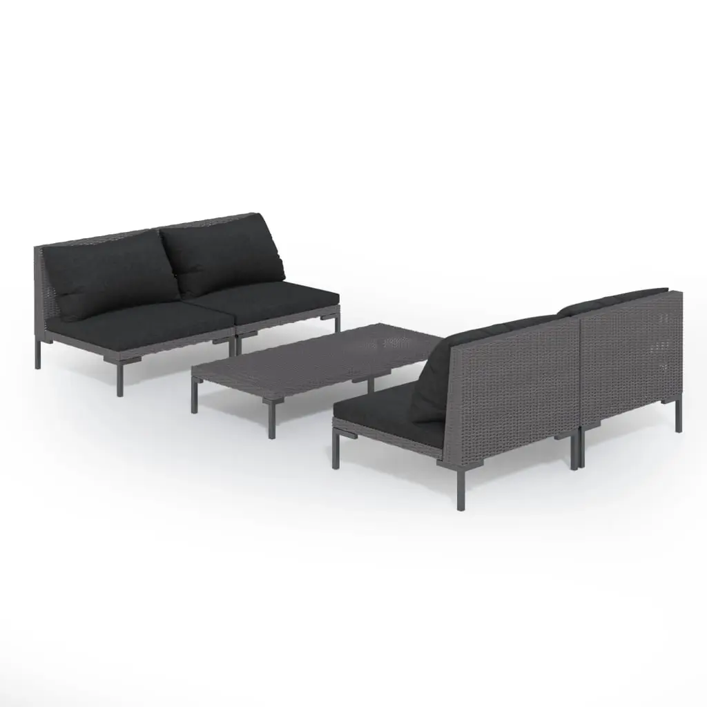 5 Piece Garden Lounge Set with Cushions Poly Rattan Dark Grey 3099793 - Furniture