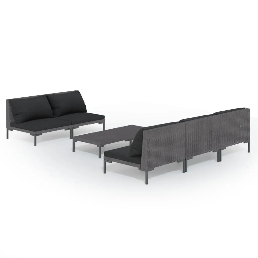 6 Piece Garden Lounge Set with Cushions Poly Rattan Dark Grey 3099794 - Furniture