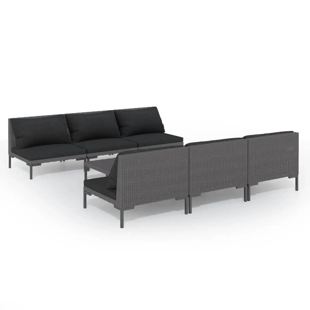 7 Piece Garden Lounge Set with Cushions Poly Rattan Dark Grey 3099795 - Furniture