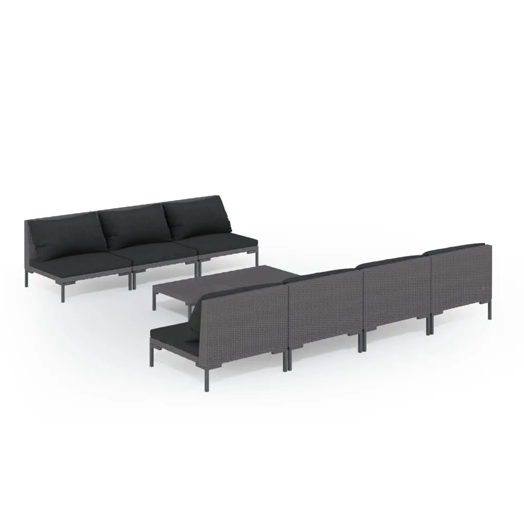8 Piece Garden Lounge Set with Cushions Poly Rattan Dark Grey 3099796 - Furniture