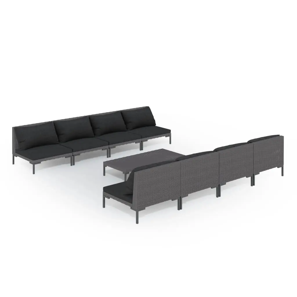9 Piece Garden Lounge Set with Cushions Poly Rattan Dark Grey 3099797 - Furniture