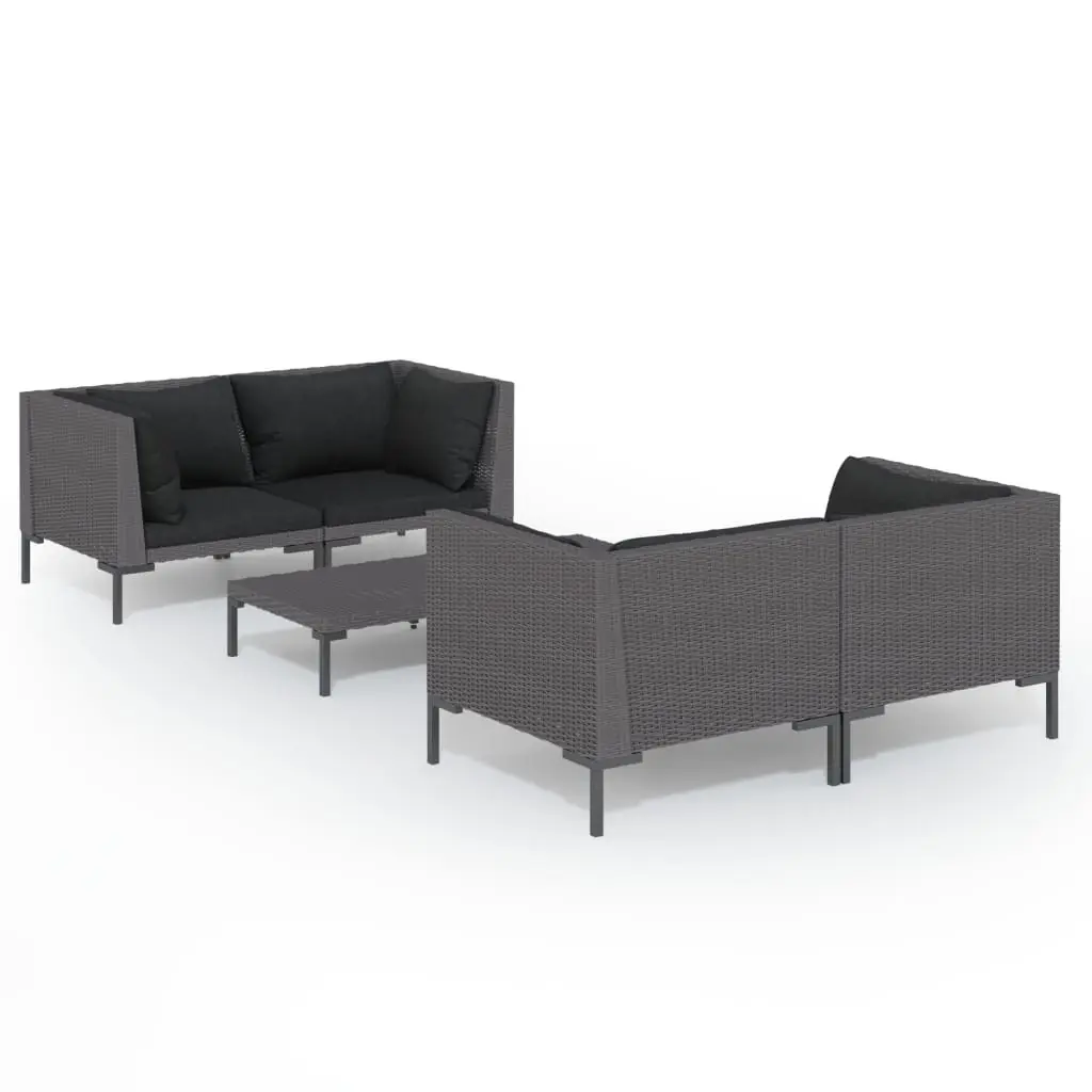 5 Piece Garden Lounge Set with Cushions Poly Rattan Dark Grey 3099798 - Furniture