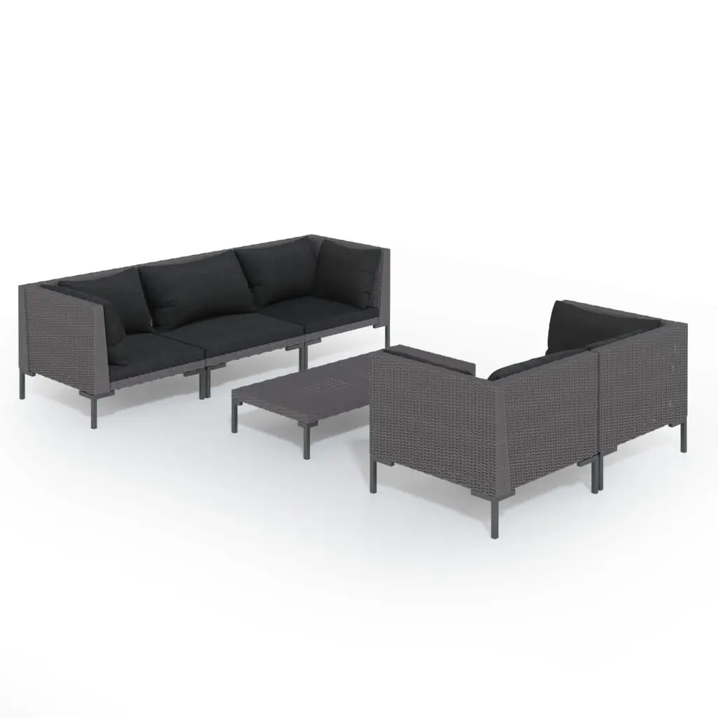 6 Piece Garden Lounge Set with Cushions Poly Rattan Dark Grey 3099799 - Furniture