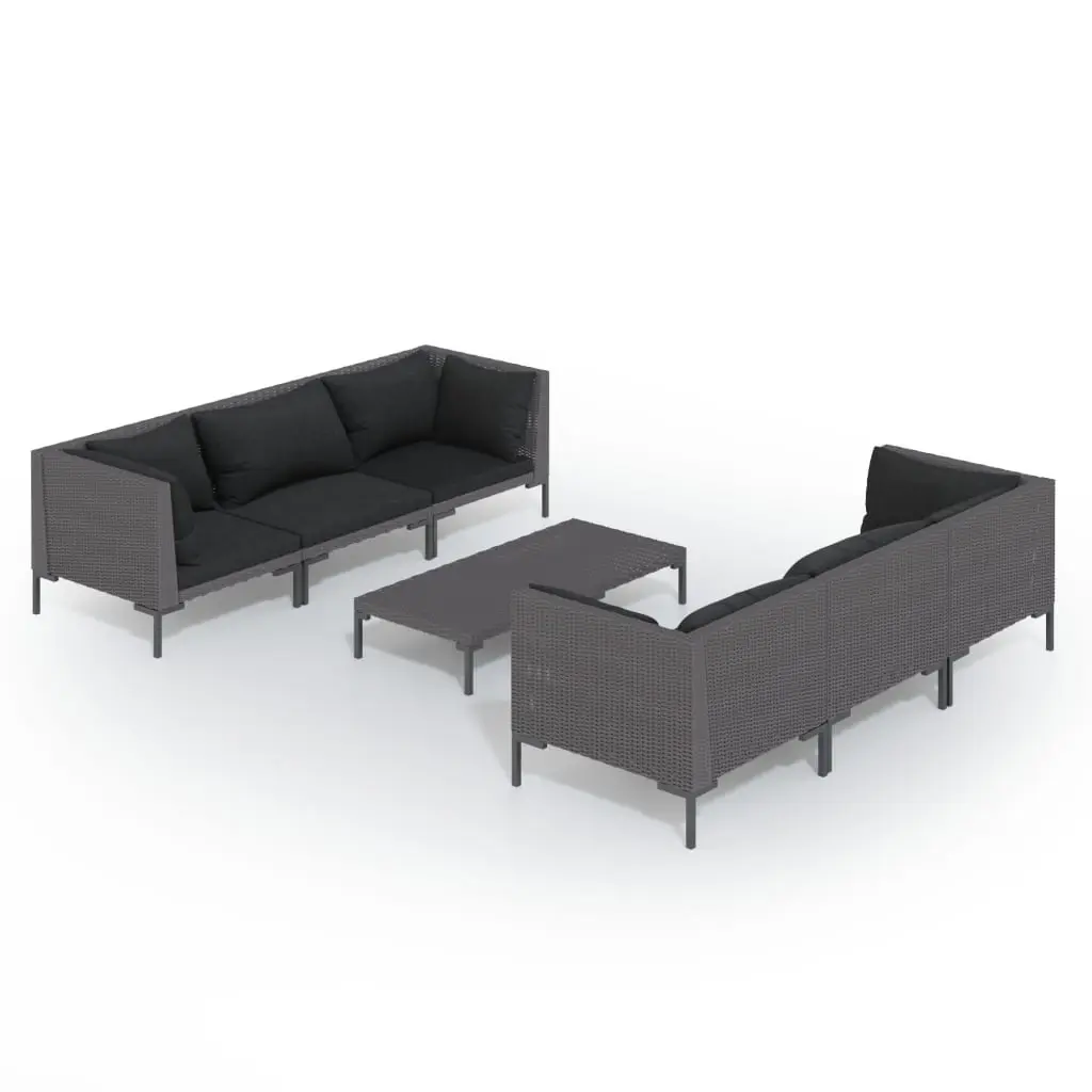 7 Piece Garden Lounge Set with Cushions Poly Rattan Dark Grey 3099800 - Furniture