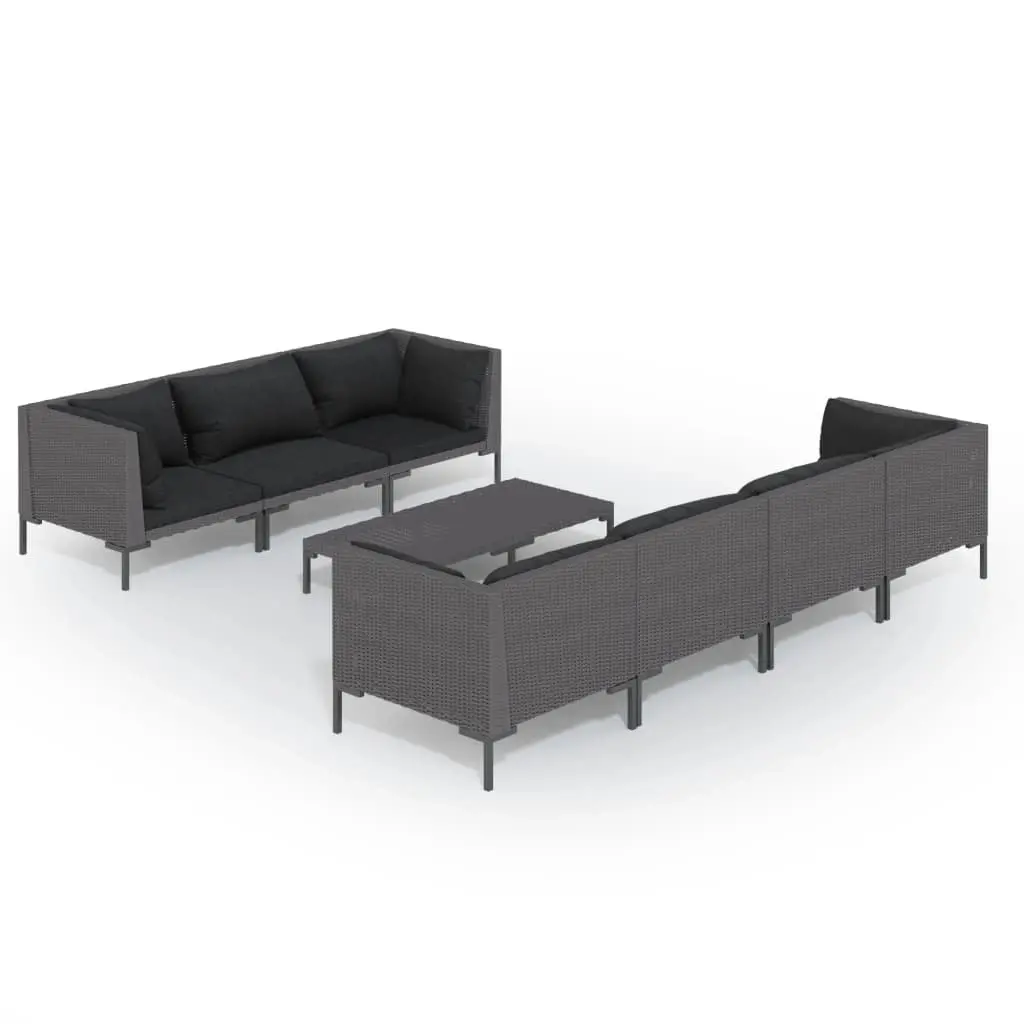 8 Piece Garden Lounge Set with Cushions Poly Rattan Dark Grey 3099801 - Furniture
